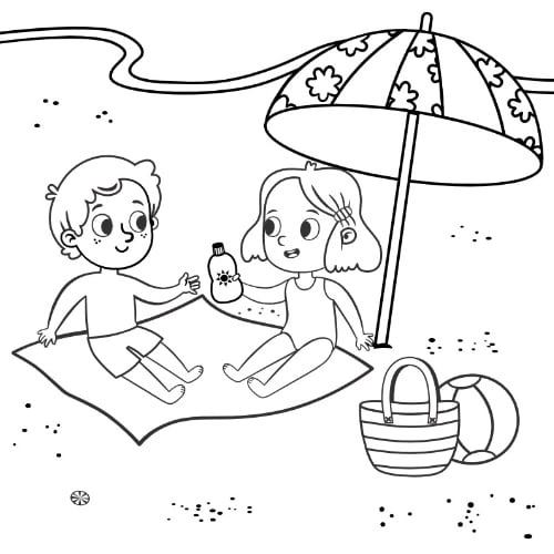 Kolorowanka dzieci na plaży z kremem